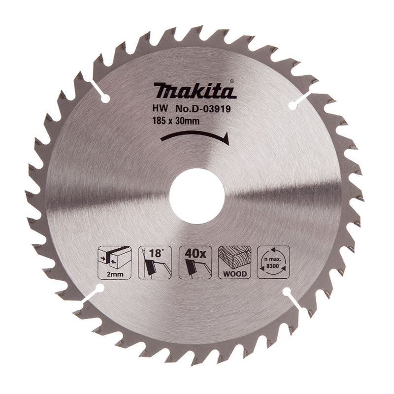 Lưỡi cưa gỗ TCT Makita dòng sản phẩm kinh tế đường kính 185mm, số răng từ 16-60 kiểu ATB và TCG, lỗ cốt 20mm và 30mm ( Cấp 2 sao )