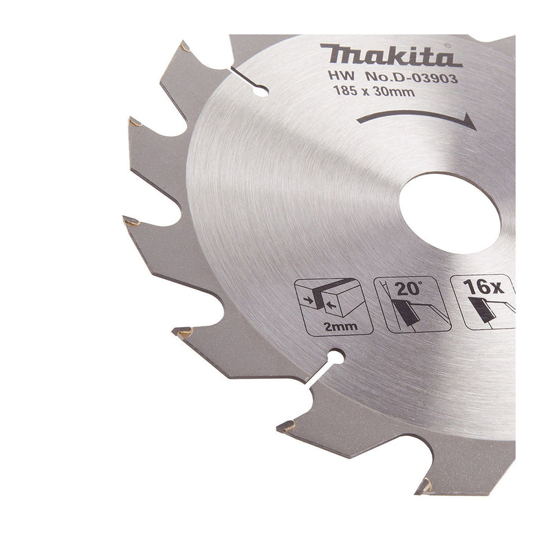 Lưỡi cưa gỗ TCT Makita dòng sản phẩm kinh tế đường kính 185mm, số răng từ 16-60 kiểu ATB và TCG, lỗ cốt 20mm và 30mm ( Cấp 2 sao )