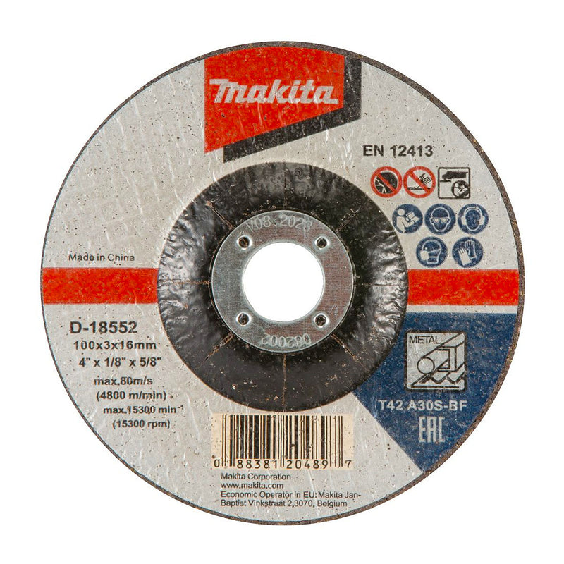 Đá cắt kim loại 100mm ( 4 inch ) Makita D-18552 dày 3mm, lỗ cốt 16mm ( 5/8 inch ) tâm trũng ( Cấp 2 sao )