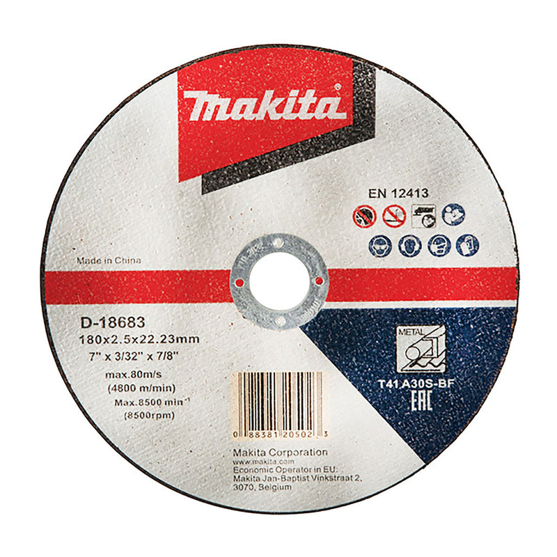 Đá cắt kim loại 180mm ( 7 inch ) Makita D-18683 dày 2.5mm, lỗ cốt 22.23mm ( 7/8 inch ) đĩa phẳng ( Cấp 2 sao )