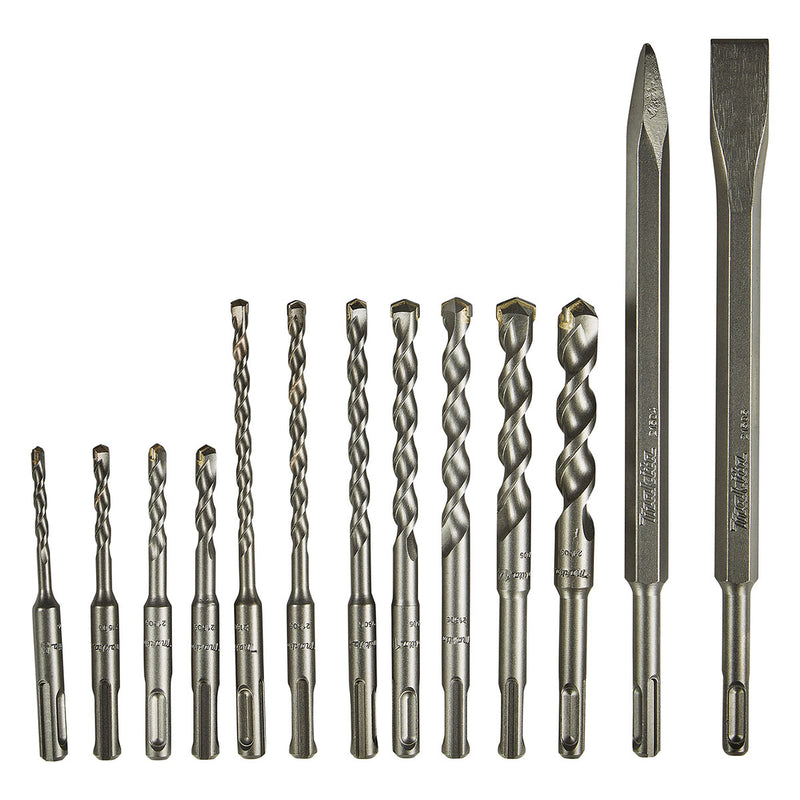 Bộ mũi khoan và đục bê tông TCT 13 chi tiết Makita D-20111 kích thước từ 5mm - 16mm, đuôi gài SDS-Plus