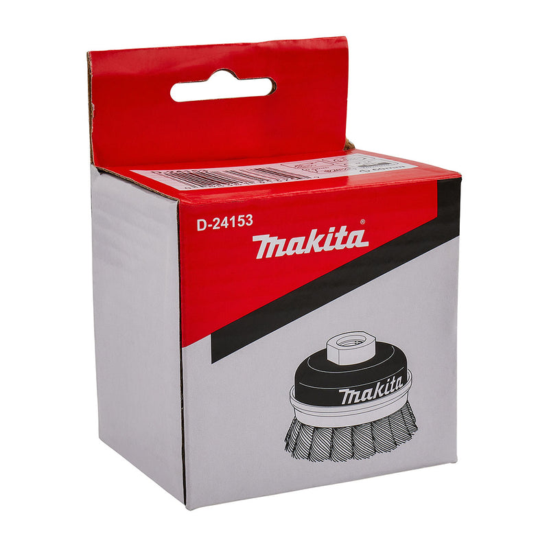Chổi cước kim loại hình chén, sợi xoắn có đai kim loại tăng độ bền Makita D-24153 đường kính 60mm, cốt M14 ( Cấp 2 sao )