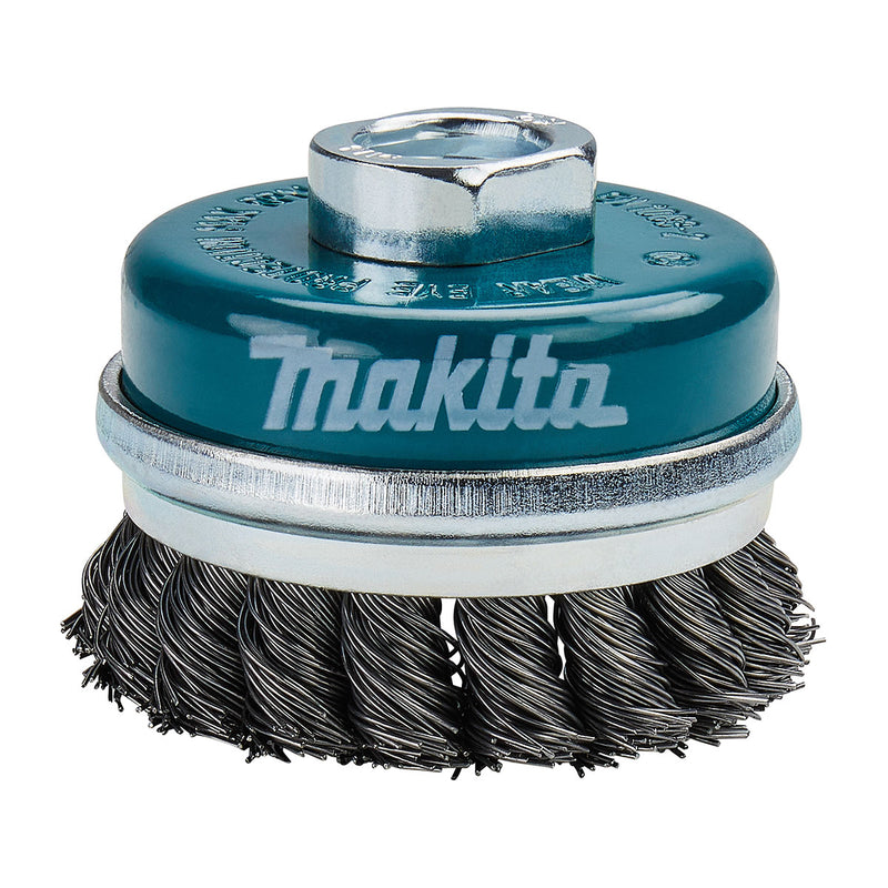 Chổi cước kim loại hình chén, sợi xoắn có đai kim loại tăng độ bền Makita D-24153 đường kính 60mm, cốt M14 ( Cấp 2 sao )
