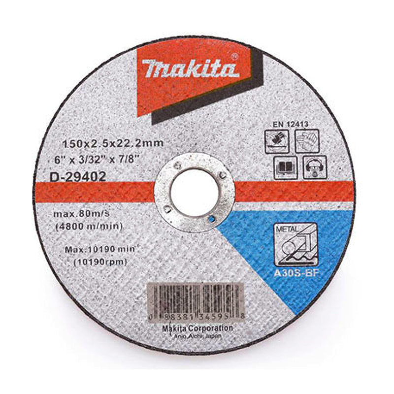 Đá cắt kim loại 150mm ( 6 inch ) Makita D-29402 dày 2.5mm, lỗ cốt 22.23mm ( 7/8 inch ) đĩa phẳng ( Cấp 2 sao )
