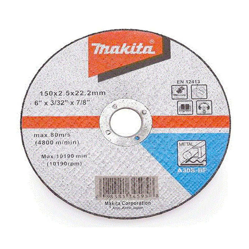 Đá cắt kim loại 150mm ( 6 inch ) Makita D-29418 dày 3mm, lỗ cốt 22.23mm ( 7/8 inch ) tâm trũng ( Cấp 2 sao )