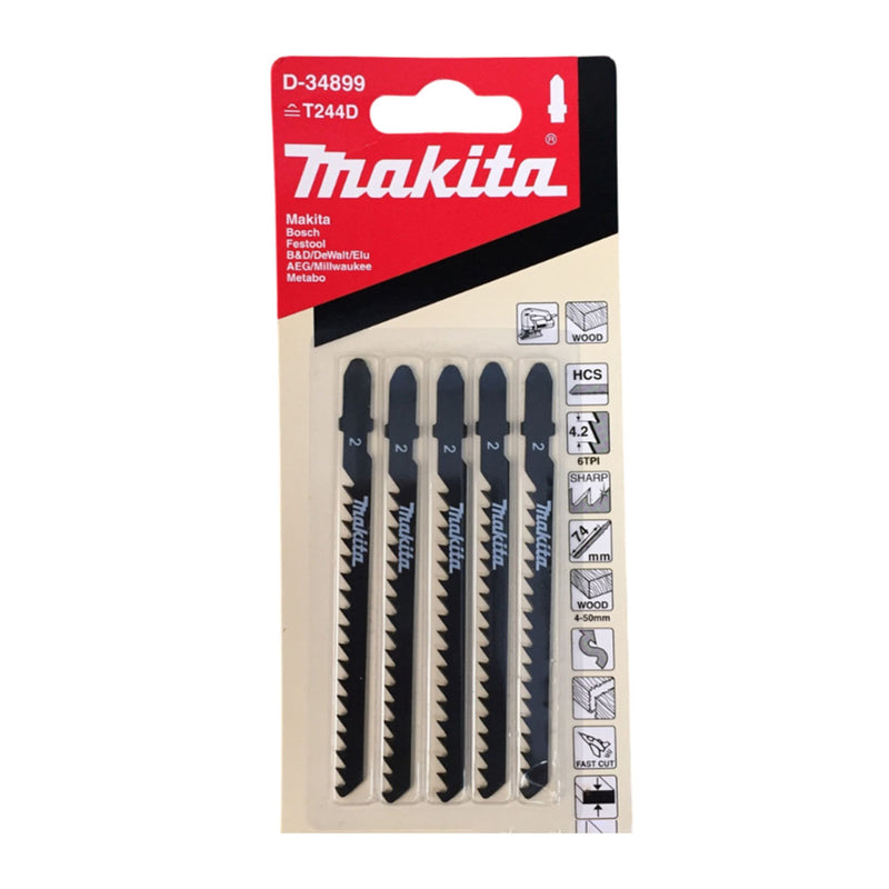 Hộp 5 lưỡi cưa lọng HCS dòng sản phẩm kinh tế Makita dùng cho gỗ, nhựa số răng 6 TPI, chiều dài 100mm, đuôi gài kiểu B ( Cấp 2 sao )