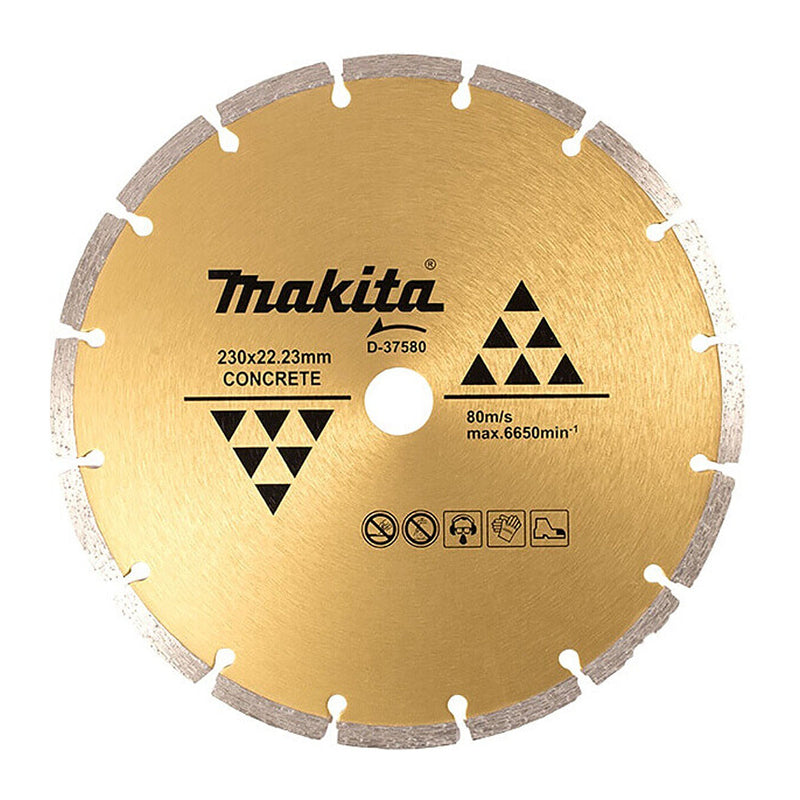 Lưỡi cắt kim cương 230mm kiểu răng phân đoạn Makita dùng cho bê tông, lỗ cốt 22.23mm, cắt khô ( Cấp 2 sao )
