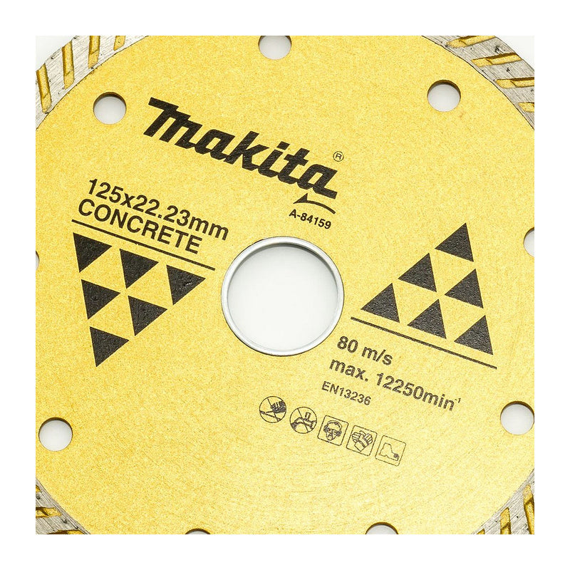 Lưỡi cắt kim cương 125mm kiểu răng gợn sóng Makita dùng cho bê tông, lỗ cốt 22.23mm, cắt khô ( Cấp 3 sao )