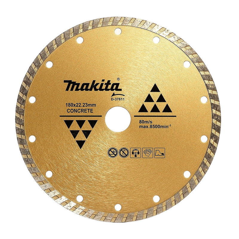 Lưỡi cắt kim cương 180mm kiểu răng gợn sóng Makita D-37611 dùng cho bê tông, lỗ cốt 22.23mm, cắt khô ( Cấp 2 sao )