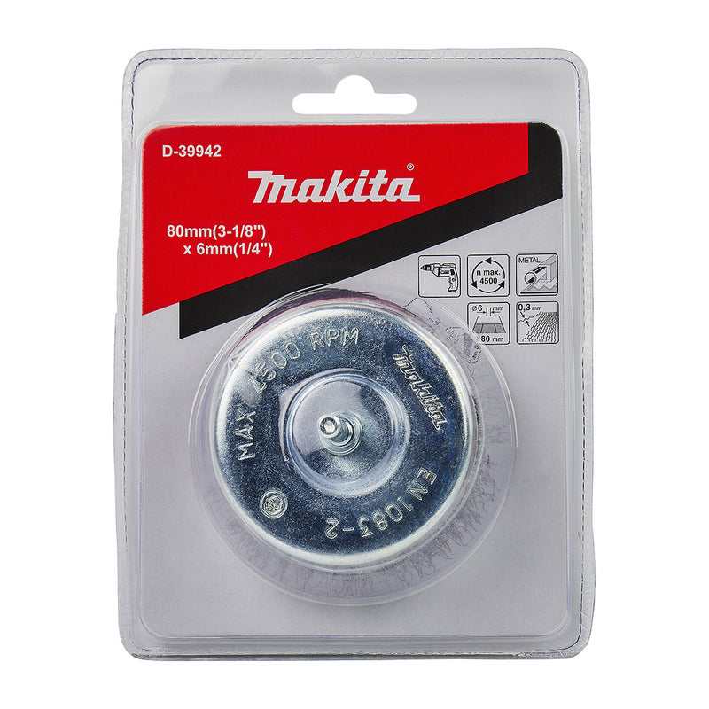 Chổi cước kim loại hình chén sợi thép thẳng Makita đường kính từ 38mm-80mm, trục cốt 6mm dùng cho máy khoan ( Cấp 2 sao )