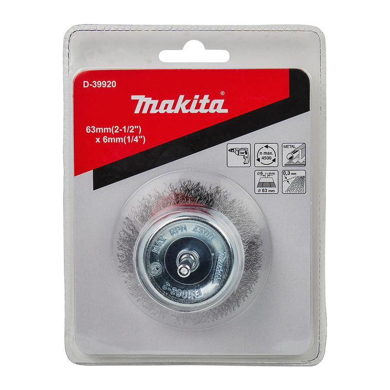 Chổi cước kim loại hình chén sợi thép thẳng Makita đường kính từ 38mm-80mm, trục cốt 6mm dùng cho máy khoan ( Cấp 2 sao )