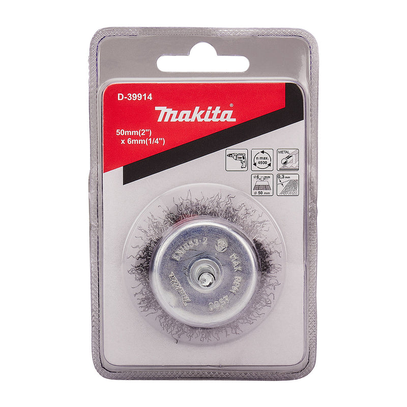 Chổi cước kim loại hình chén sợi thép thẳng Makita đường kính từ 38mm-80mm, trục cốt 6mm dùng cho máy khoan ( Cấp 2 sao )