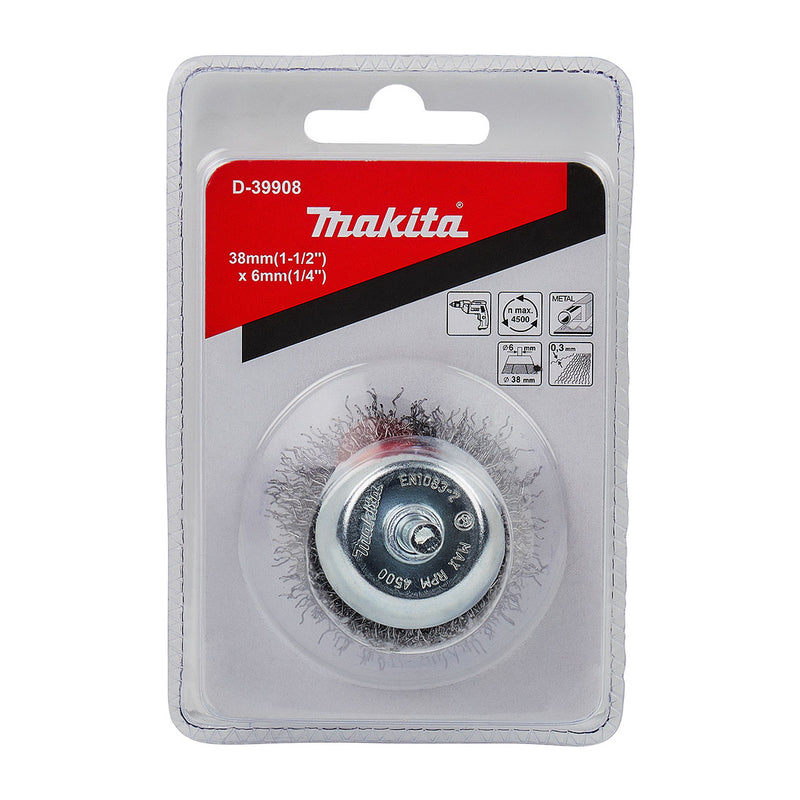 Chổi cước kim loại hình chén sợi thép thẳng Makita đường kính từ 38mm-80mm, trục cốt 6mm dùng cho máy khoan ( Cấp 2 sao )