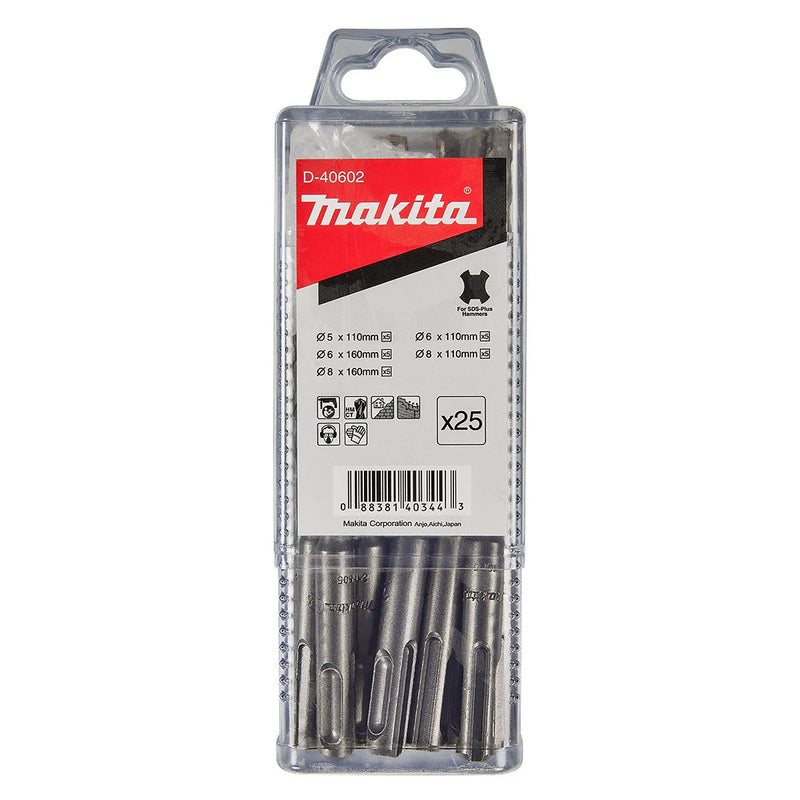 Bộ 25 mũi khoan bê tông TCT đuôi gài SDS-Plus Makita D-40602 đường kính mũi từ 5mm-8mm