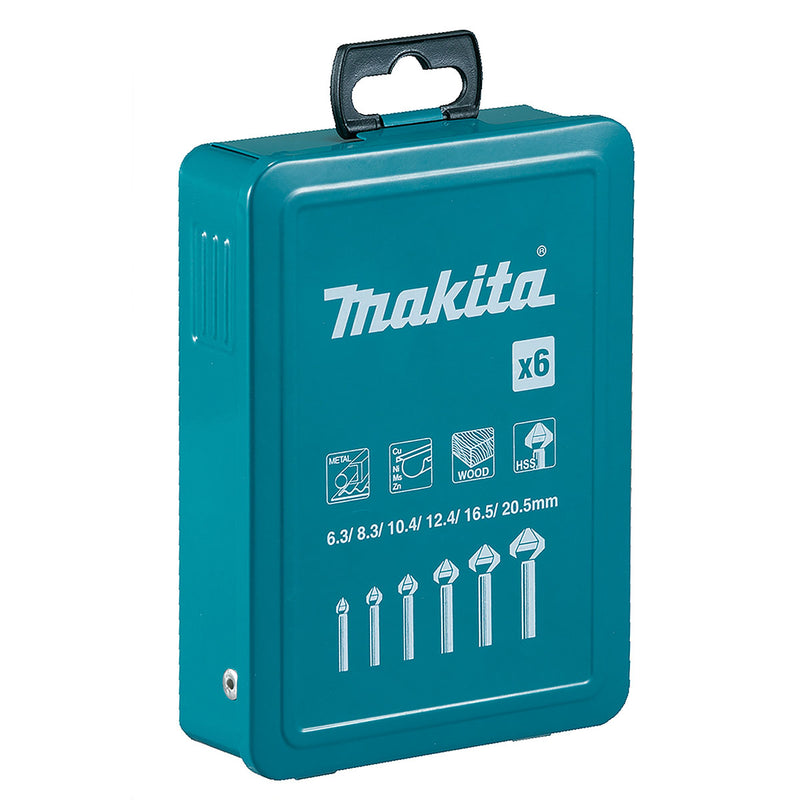 Bộ mũi vát lỗ 3 lưỡi cắt 90° 6 chi tiết Makita D-42204 kích thước từ 6.3mm - 20.5mm, đuôi trơn