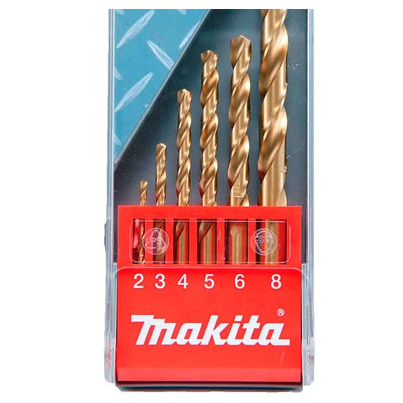 Bộ mũi khoan kim loại HSS-Tin 6 chi tiết Makita D-43555 kích thước từ 2mm - 8mm, đuôi trơn