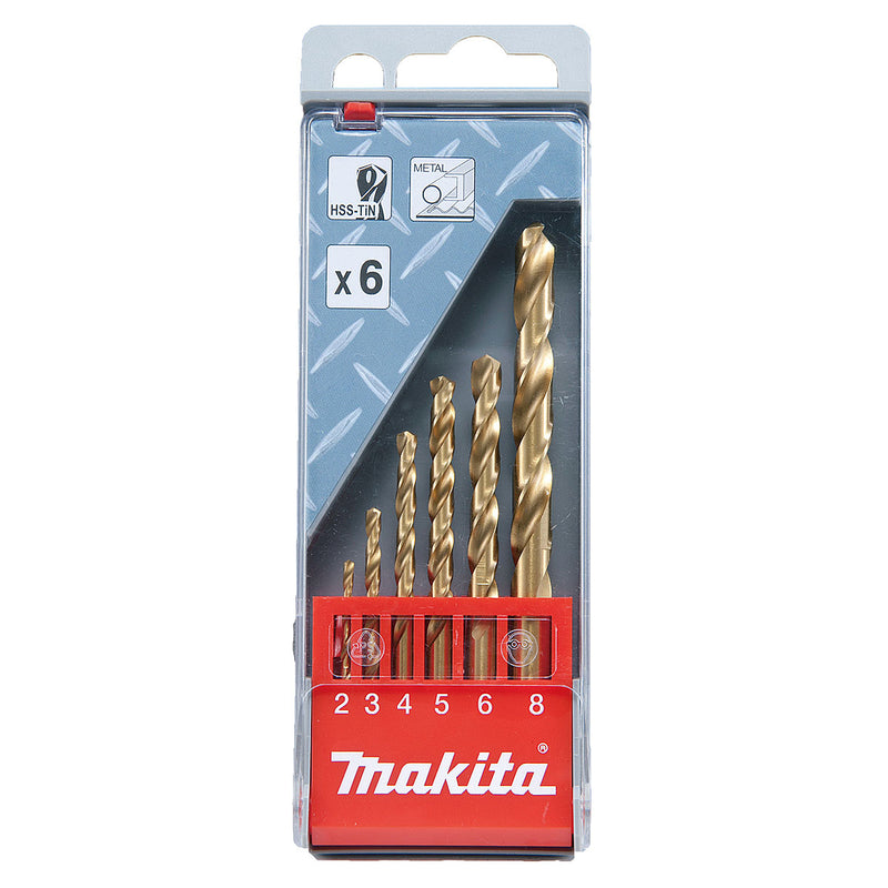 Bộ mũi khoan kim loại HSS-Tin 6 chi tiết Makita D-43555 kích thước từ 2mm - 8mm, đuôi trơn