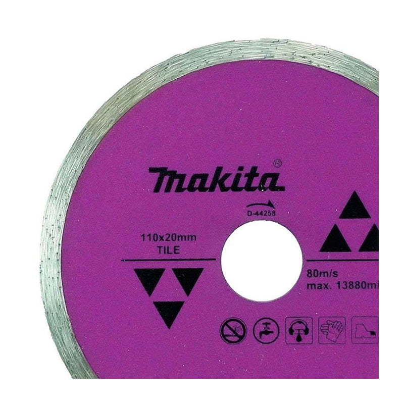 Lưỡi cắt kim cương 110mm kiểu mép phẳng Makita D-44258 dùng cho gạch gốm lỗ cốt 20mm, cắt nước ( Cấp 1 sao )