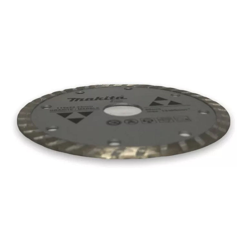 Lưỡi cắt kim cương 115mm kiểu răng gợn sóng Makita D-44301 dùng cho đá hoa cương, đá cẩm thạch lỗ cốt 22.23mm, cắt khô ( Cấp 1 sao )