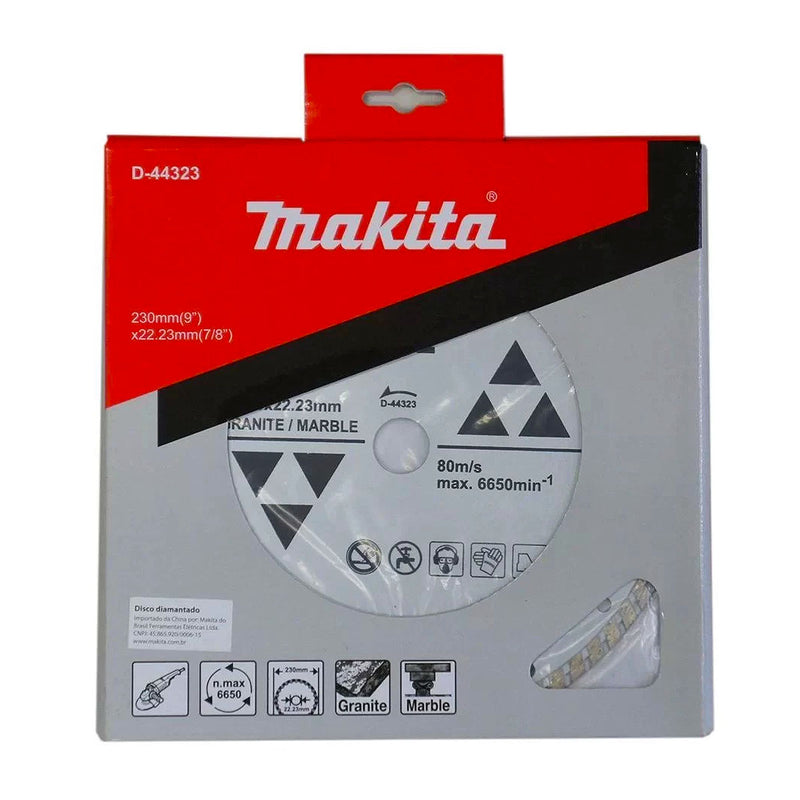 Lưỡi cắt kim cương 230mm kiểu răng gợn sóng Makita D-44323 dùng cho đá hoa cương, đá cẩm thạch lỗ cốt 22.23mm, cắt khô ( Cấp 1 sao )