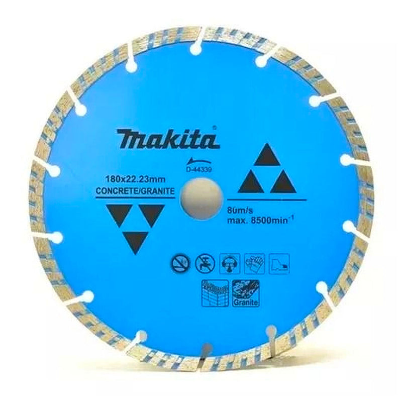 Lưỡi cắt kim cương 180mm kiểu răng gợn sóng phân đoạn Makita D-44339 dùng cho bê tông, đá hoa cương lỗ cố 20mm, cắt khô ( Cấp 1 sao )