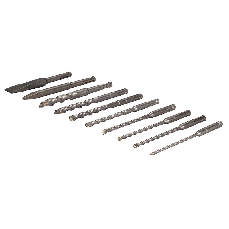 Bộ mũi khoan và đục bê tông TCT 10 chi tiết Makita D-44971 kích thước từ 5.5mm - 15mm, đuôi gài SDS-Plus
