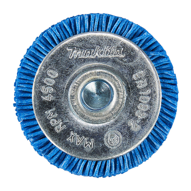 Chổi nylon hình bánh xe Makita đường kính 38mm, trục cốt 6mm, loại đánh thô và đánh hoàn thiện mịn đẹp dùng cho máy khoan ( Cấp 2 sao )