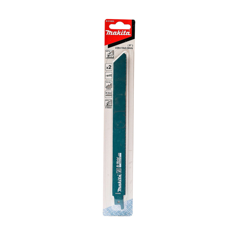 Vĩ 2 lưỡi cưa kiếm Bi-Metal Makita D-51655 dòng sản phẩm kinh tế, dùng cho kim loại số răng 14 TPI, chiều dài 225mm ( Cấp 2 sao )