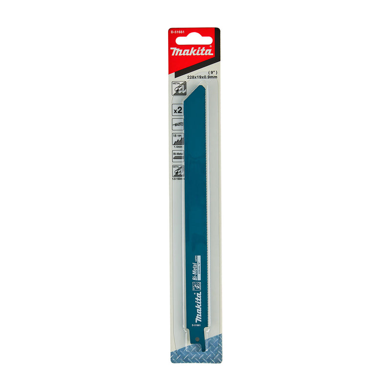 Vĩ 2 lưỡi cưa kiếm Bi-Metal Makita D-51661 dòng sản phẩm kinh tế, dùng cho kim loại số răng 18 TPI, chiều dài 225mm ( Cấp 2 sao )