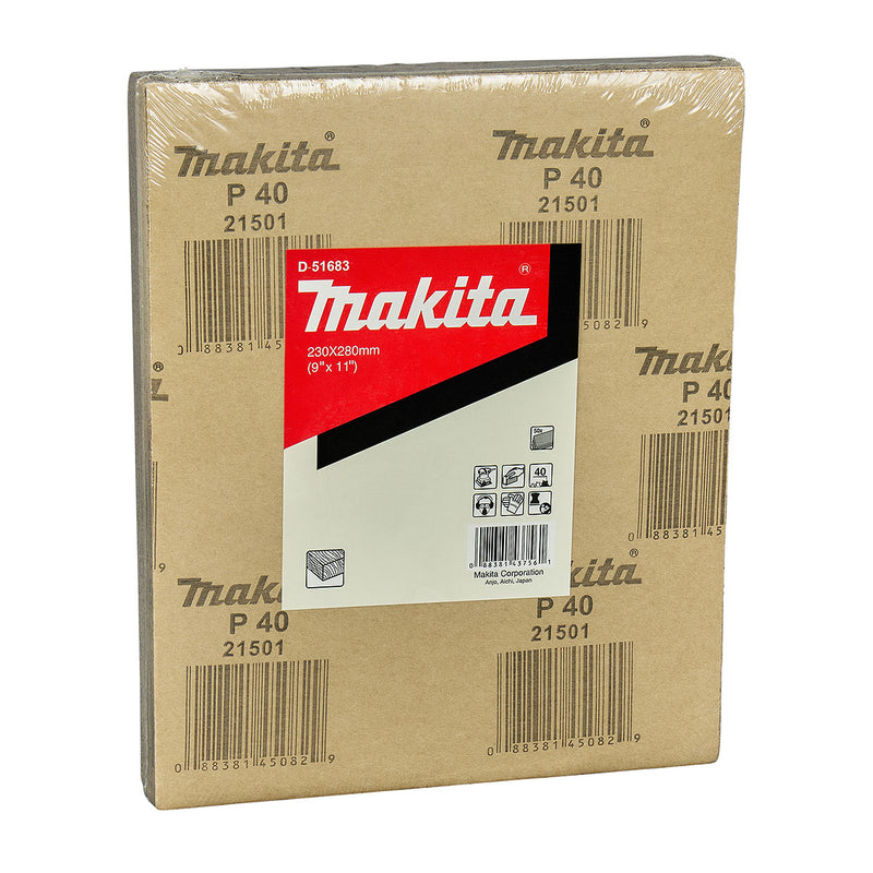 Hộp 50 giấy nhám vuông khổ lớn 230x280mm Makita cho gỗ dùng với đế kẹp ( Cấp 1 sao )