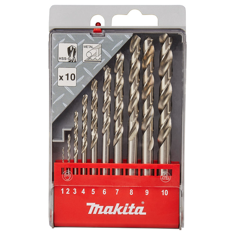 Bộ mũi khoan kim loại HSS-G 10 chi tiết Makita D-57205 kích thước từ 1mm - 10mm, đuôi trơn