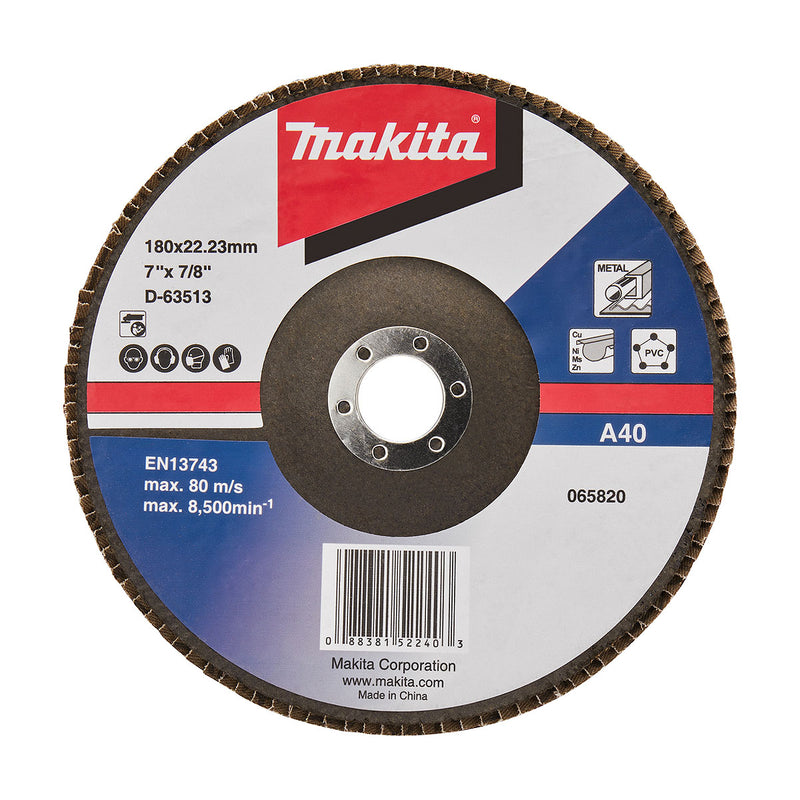 Đĩa nhám xếp đánh kim loại, nhựa PVC 180mm ( 7 inch ) Makita hạt nhôm Oxit, lỗ cốt 22.23mm, mặt vát góc ( Cấp 1 sao )