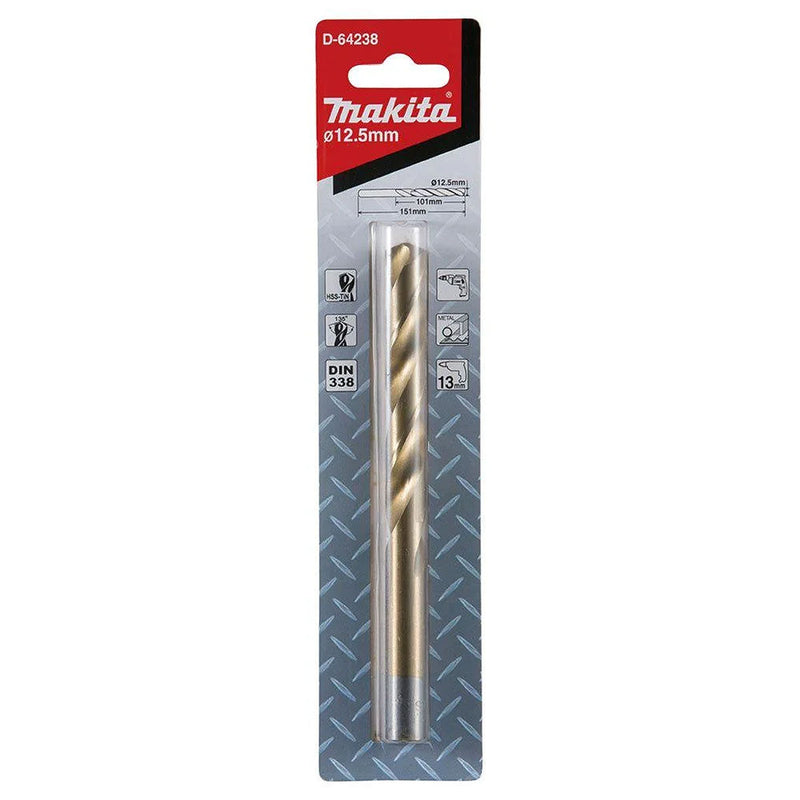 Mũi khoan kim loại HSS-Tin Makita loại kinh tế, kích thước từ 4.5mm - 13mm, đuôi trơn ( cấp 2 sao )