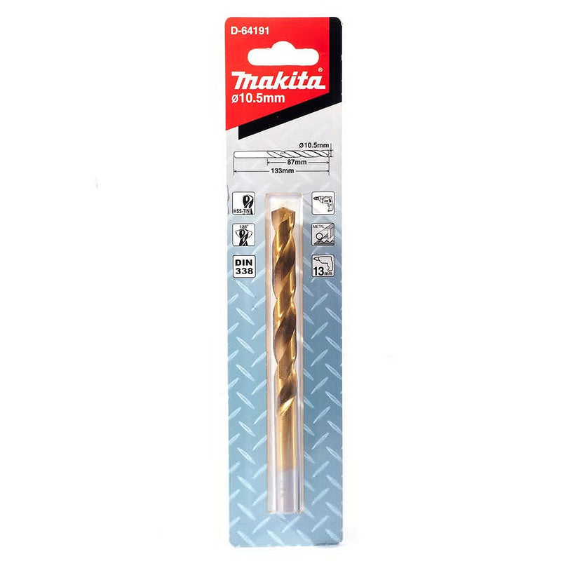 Mũi khoan kim loại HSS-Tin Makita loại kinh tế, kích thước từ 4.5mm - 13mm, đuôi trơn ( cấp 2 sao )