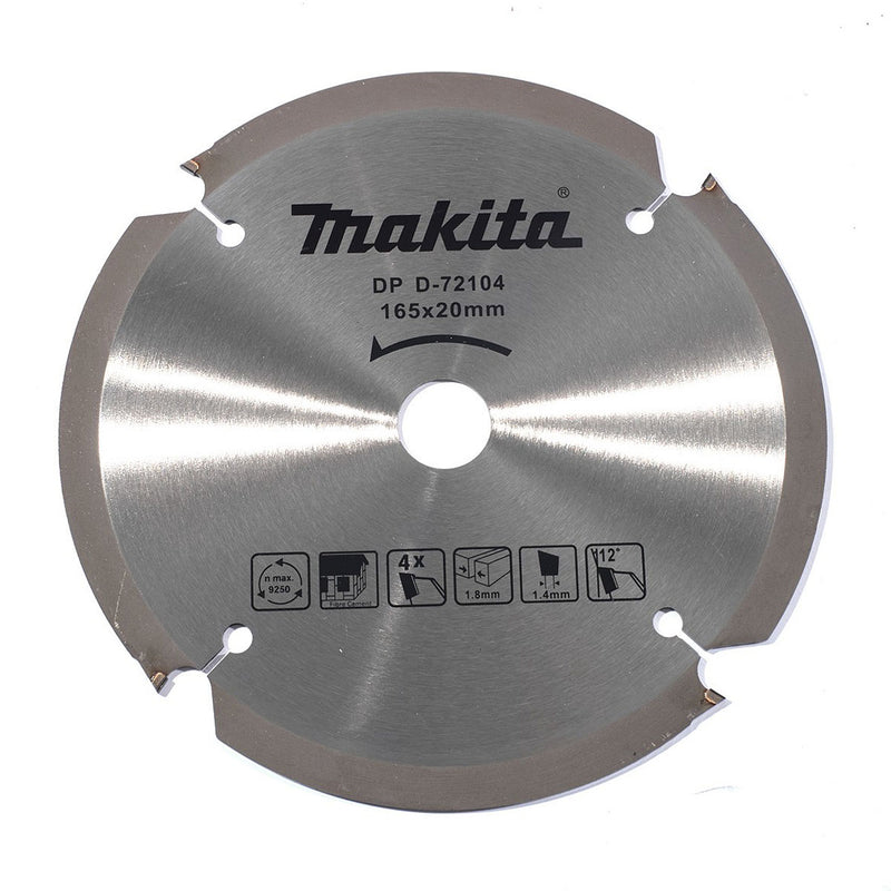 Lưỡi cưa tấm xi măng sợi Cellulose Makita D-72104 đường kính 165mm, 4 răng kiểu FTG, lỗ cốt 20mm ( Cấp 2 sao )