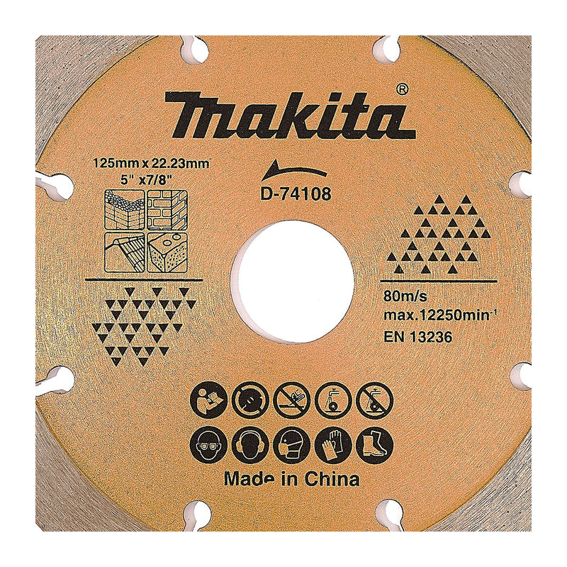 Lưỡi cắt kim cương 125mm Makita D-74108 dùng cho bê tông, gạch, đá lỗ cốt 22.23mm, cắt khô & nước ( Cấp 3 sao )