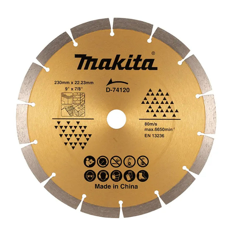 Lưỡi cắt kim cương 230mm Makita D-74120 dùng cho bê tông, gạch, đá lỗ cốt 22.23mm, cắt khô & nước ( Cấp 3 sao )