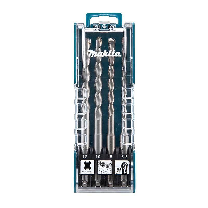 Bộ 4 mũi khoan bê tông TCT loại tiêu chuẩn đuôi gài SDS-Plus Makita D-74728  đường kính mũi từ 6.5mm-12mm ( Cấp 2 sao )