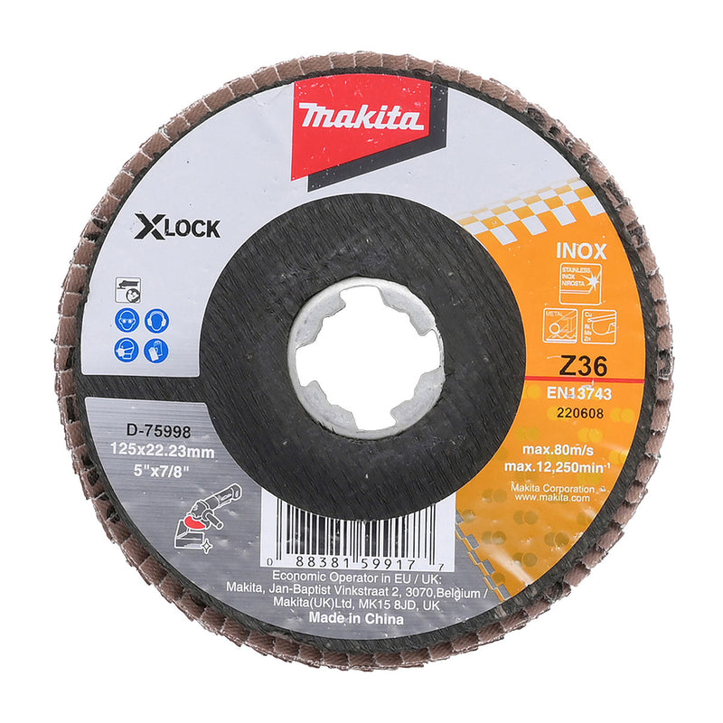 Đĩa nhám xếp đánh Inox 125mm ( 5 inch ) Makita hạt Zirconium, công nghệ X-LOCK mặt vát góc ( Cấp 2 sao )
