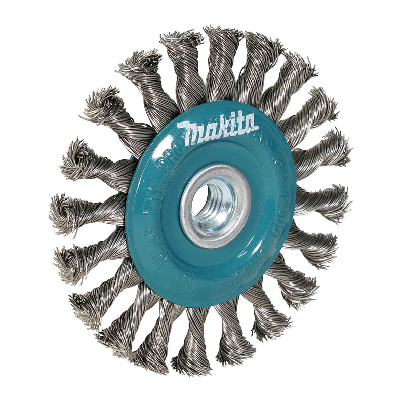 Bánh cước kim loại sợi Inox xoắn Makita D-77534 đường kính 115mm, cốt M14 dùng cho các máy mài góc 125mm, 150mm ( Cấp 2 sao )