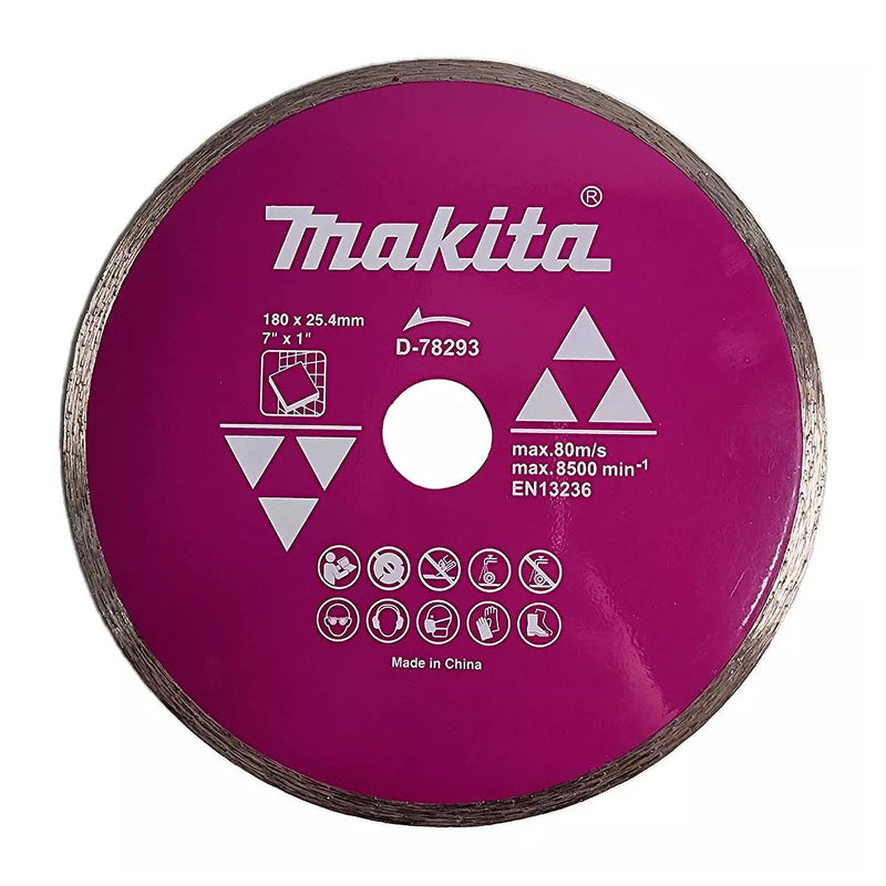 Lưỡi cắt kim cương 180mm kiểu mép phẳng Makita D-78293 dùng cho gạch ngói, lỗ cốt 25.4mm, cắt khô & nước, đạt tiêu chuẩn EN13236 ( Cấp 1 sao )