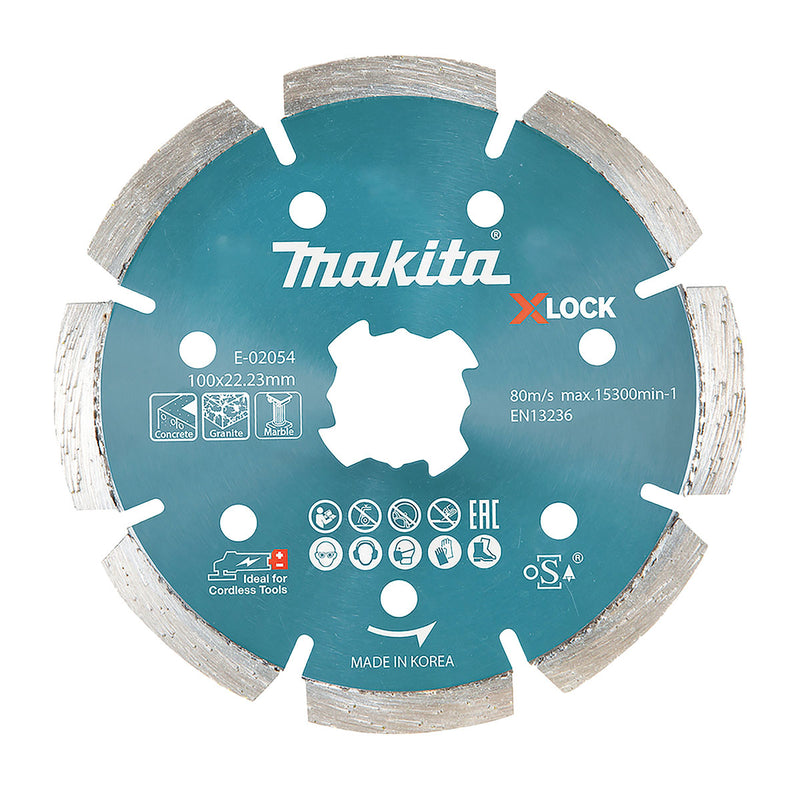 Lưỡi cắt kim cương 100mm kiểu răng phân đoạn Makita E-02054 dùng cho bê tông, đá hoa cương công nghệ X-LOCK, cắt khô ( Cấp 4 sao )