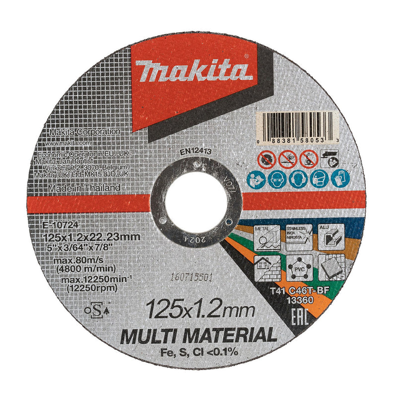 Đá cắt đa vật liệu loại mỏng 125mm ( 5 inch ) Makita E-10724 dày 1.2mm, lỗ cốt 22.23mm ( 7/8 inch ) đĩa phẳng ( Cấp chuyên dụng )