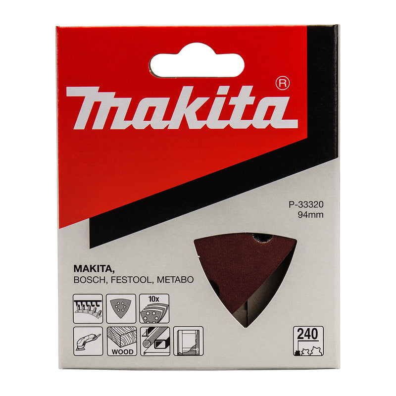 Hộp 10 giấy nhám tam giác 94mm Makita cho gỗ, kim loại tương thích với máy BO4565