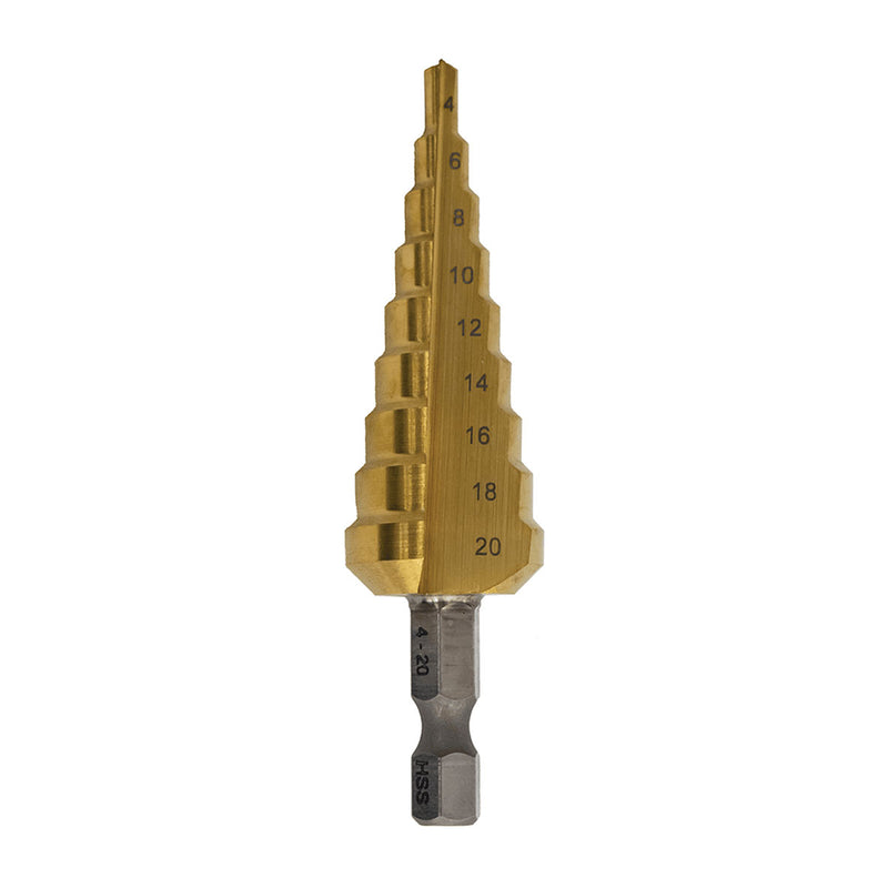 Mũi khoan tháp rãnh thẳng Makita đuôi lục giác 6.35mm ( 1/4 inch ) bề mặt phủ Ti-tan, đường kính từ 4mm-20mm