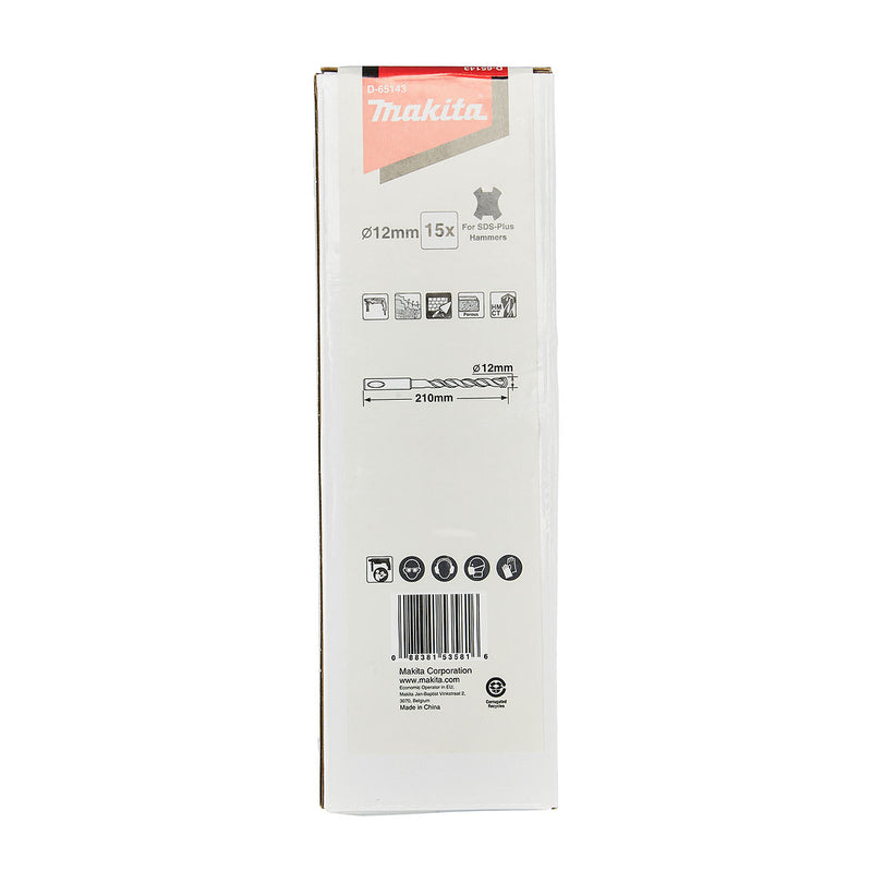 Hộp 15 mũi khoan bê tông TCT 12x210mm loại tiêu chuẩn đuôi gài SDS-Plus Makita D-65143