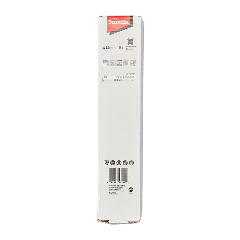 Hộp 15 mũi khoan bê tông TCT 12x260mm loại tiêu chuẩn đuôi gài SDS-Plus Makita D-65159
