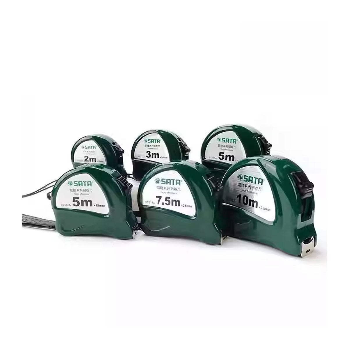 Thước cuộn thép SATA 2m-10m, vỏ ABS bền, lưỡi thép trắng, đo chính xác
