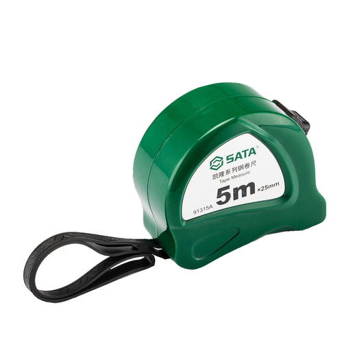 Thước cuộn thép SATA 5m x 25mm, vỏ ABS bền, lưỡi thép trắng dễ đọc, đo lường chính xác