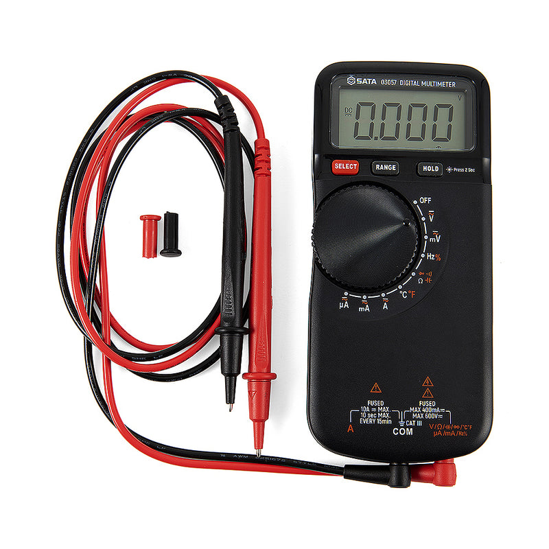 Đồng hồ vạn năng kỹ thuật số SATA 03057 đo nhiệt độ, Auto Range, màn hình LCD sáng rõ, an toàn CAT III 1000V.